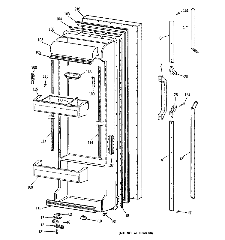 FRESH FOOD DOOR Diagram and Parts List for TFJ22PRZBAA  General Electric Refrigerator