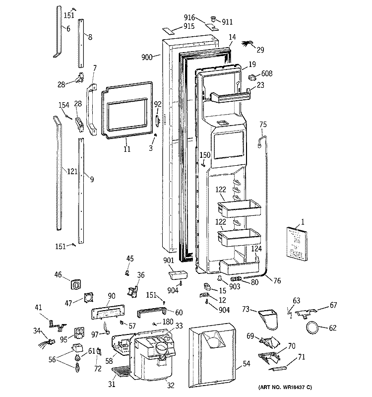 FREEZER DOOR Diagram and Parts List for TFJ28PFZCAA  General Electric Refrigerator