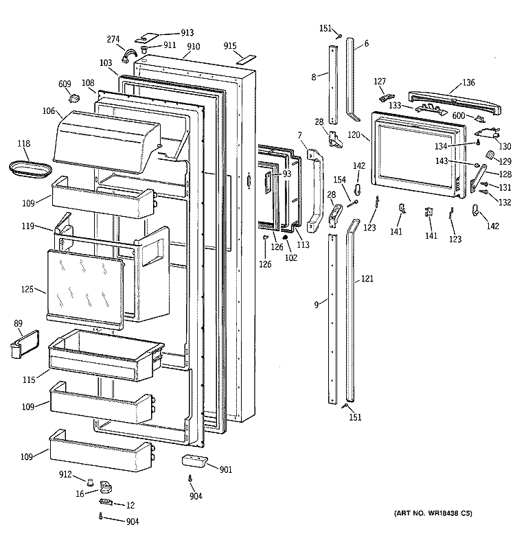 FRESH FOOD DOOR Diagram and Parts List for TFJ28PFZCAA  General Electric Refrigerator