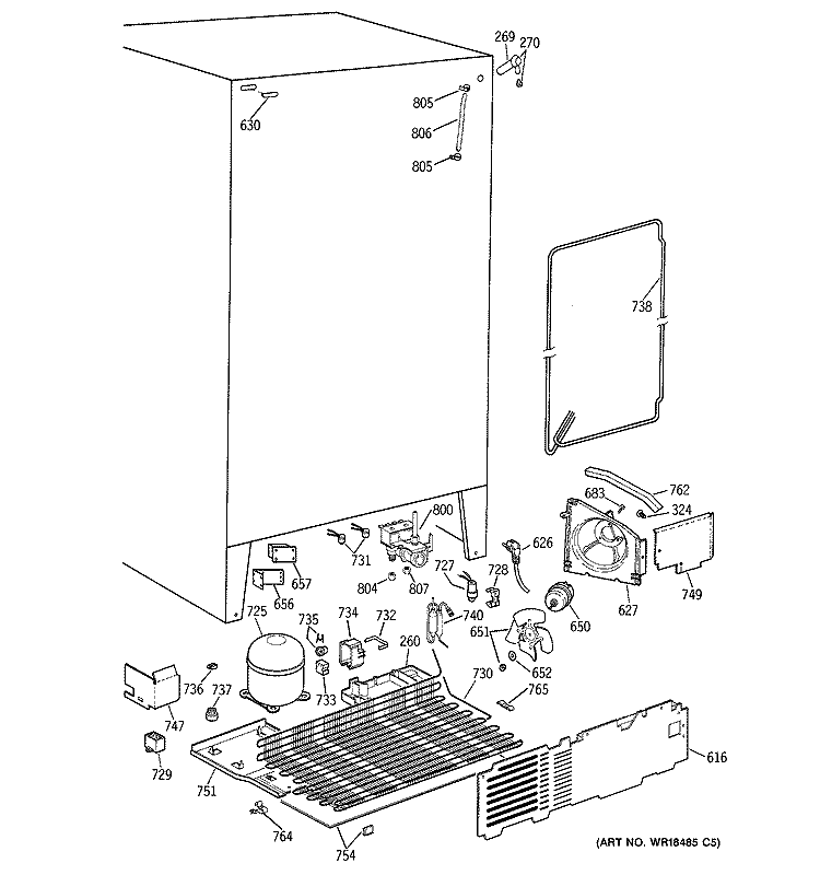 UNIT PARTS Diagram and Parts List for TFJ25PRZBWW  General Electric Refrigerator