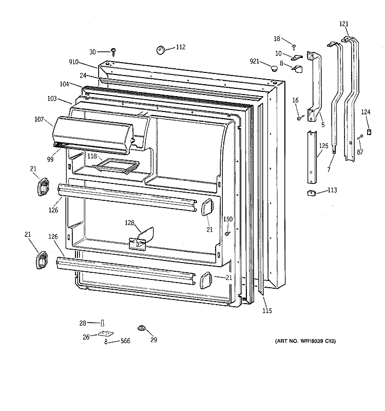FRESH FOOD DOOR Diagram and Parts List for TBG18DAYJRAA  General Electric Refrigerator