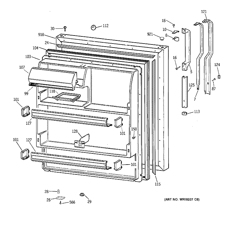 FRESH FOOD DOOR Diagram and Parts List for TBG18JAYJRAA  General Electric Refrigerator