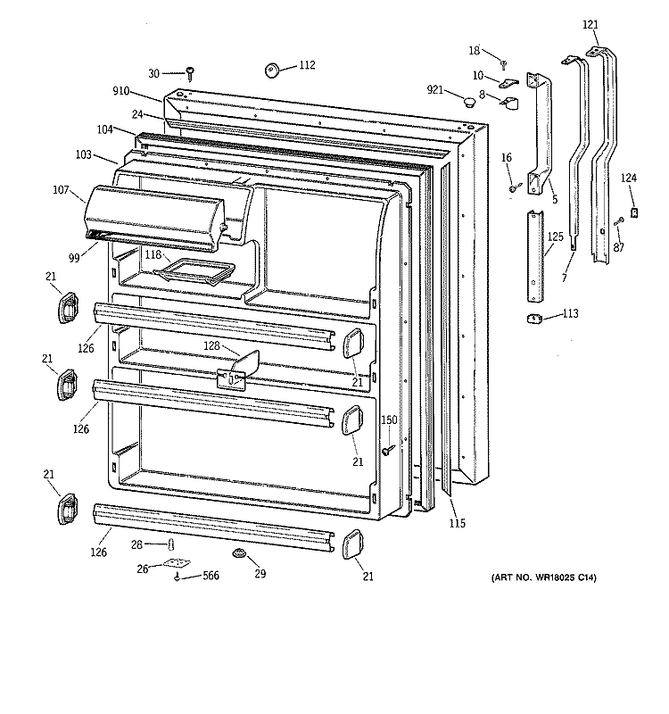 FRESH FOOD DOOR Diagram and Parts List for TBG21DAYJRWW  General Electric Refrigerator