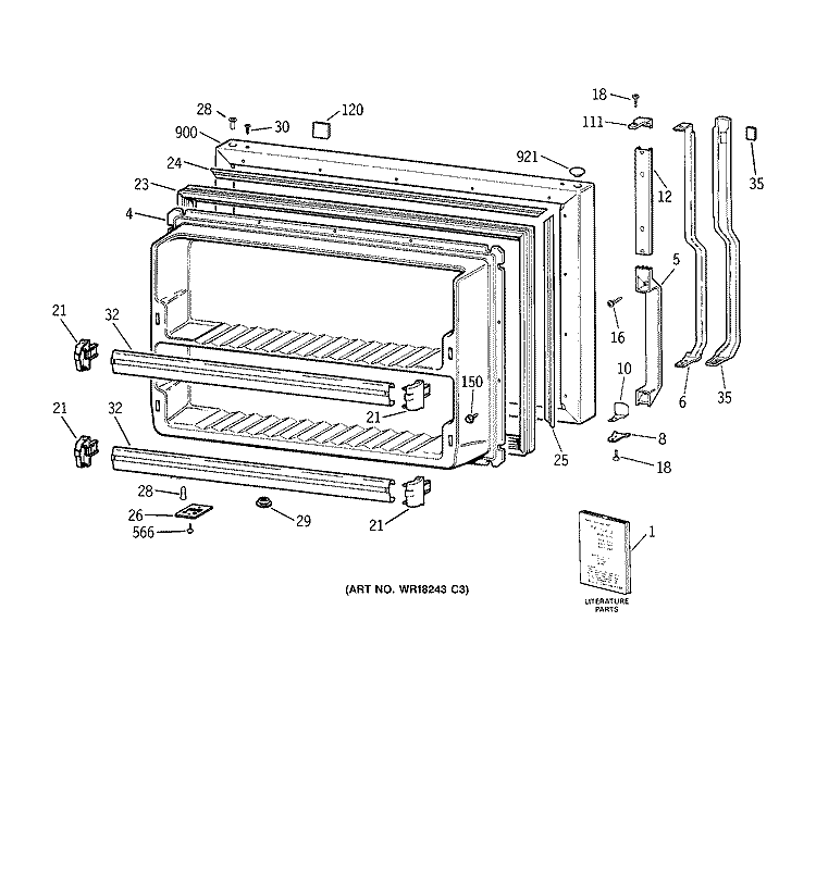 FREEZER DOOR Diagram and Parts List for TBG21JAYJRWW  General Electric Refrigerator
