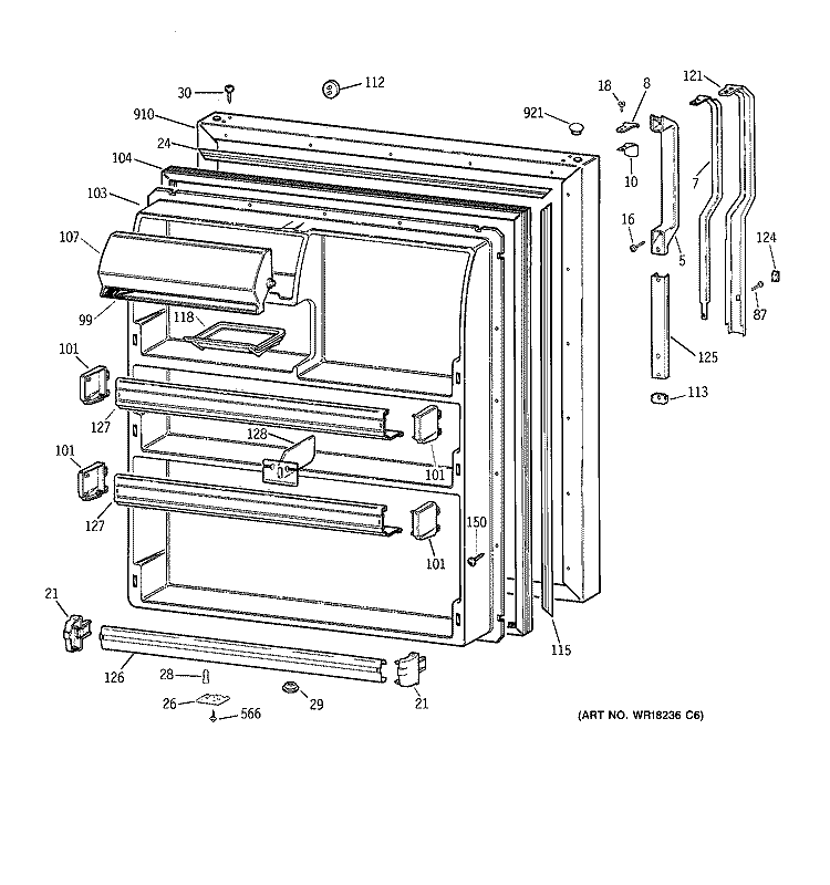 FRESH FOOD DOOR Diagram and Parts List for TBG21JAYJRWW  General Electric Refrigerator