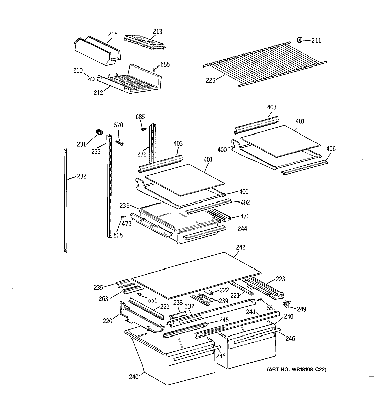 SHELF PARTS Diagram and Parts List for TBG21JAYJRWW  General Electric Refrigerator