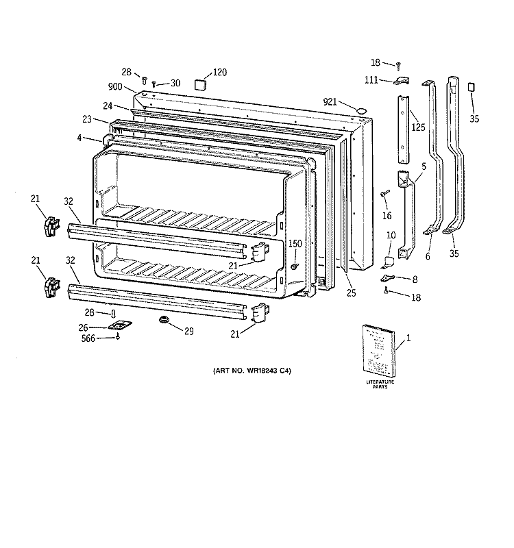 FREEZER DOOR Diagram and Parts List for TBG24JAYFRWW  General Electric Refrigerator