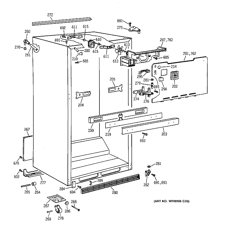 CABINET PARTS Diagram and Parts List for TBG24JAYFRWW  General Electric Refrigerator