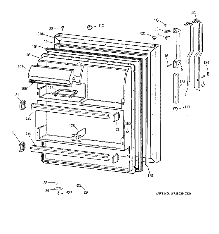 FRESH FOOD DOOR Diagram and Parts List for TBH18DAXURWW  General Electric Refrigerator