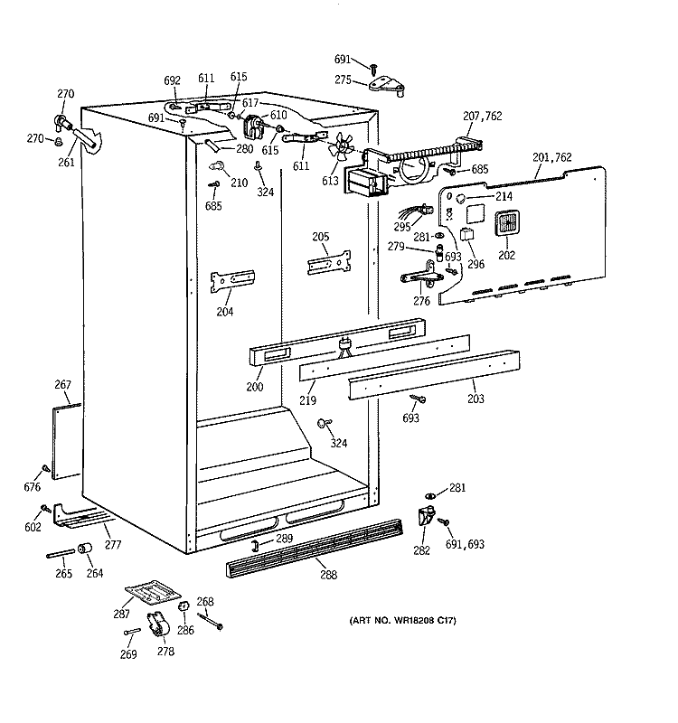 CABINET PARTS Diagram and Parts List for TBH18DAXURWW  General Electric Refrigerator