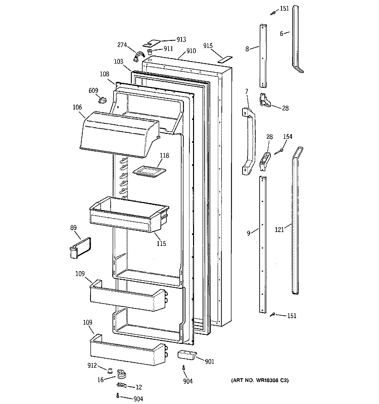 FRESH FOOD DOOR Diagram and Parts List for TFK28ZRZCAA  General Electric Refrigerator