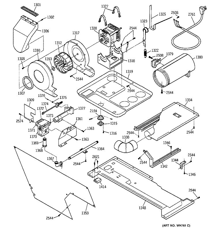 DRYER - MOTOR, BLOWER & BELT Diagram and Parts List for WSM2780TBWAB  General Electric Washer Dryer Combo