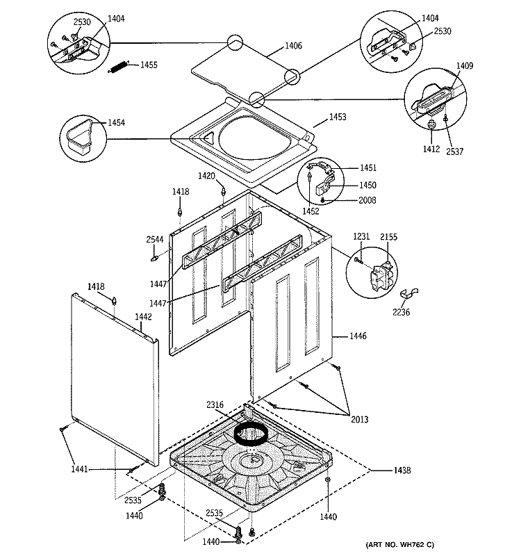 WASHER CABINET Diagram and Parts List for WSM2780TBWAB  General Electric Washer Dryer Combo