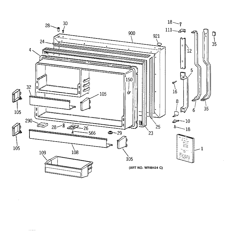FREEZER DOOR Diagram and Parts List for TBH19ZAZMRWW  General Electric Refrigerator