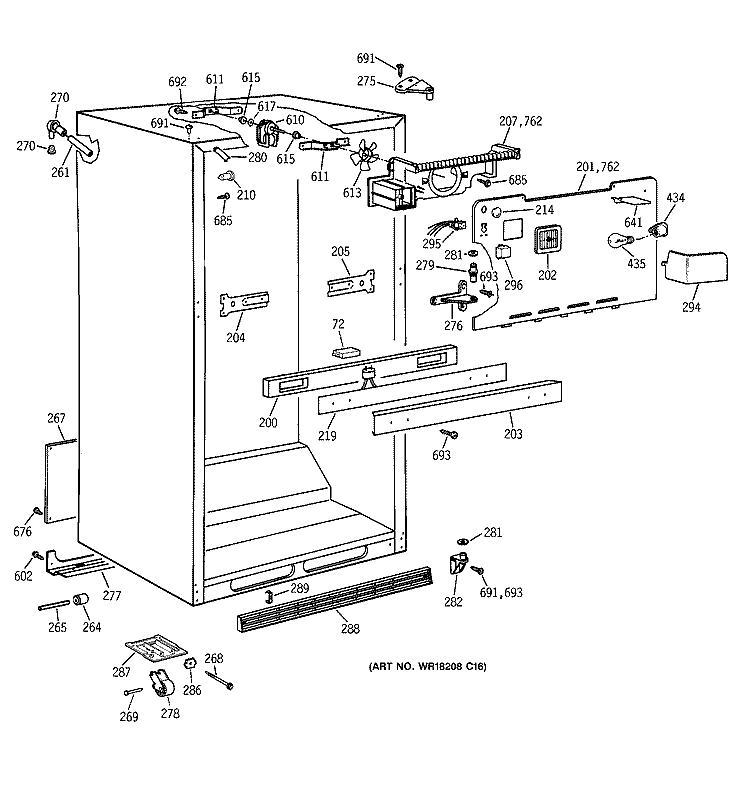 CABINET PARTS Diagram and Parts List for TBH19ZAZMRWW  General Electric Refrigerator