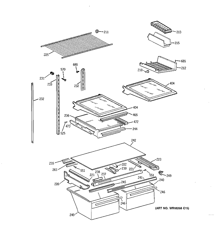 SHELF PARTS Diagram and Parts List for TBH19ZAZMRWW  General Electric Refrigerator