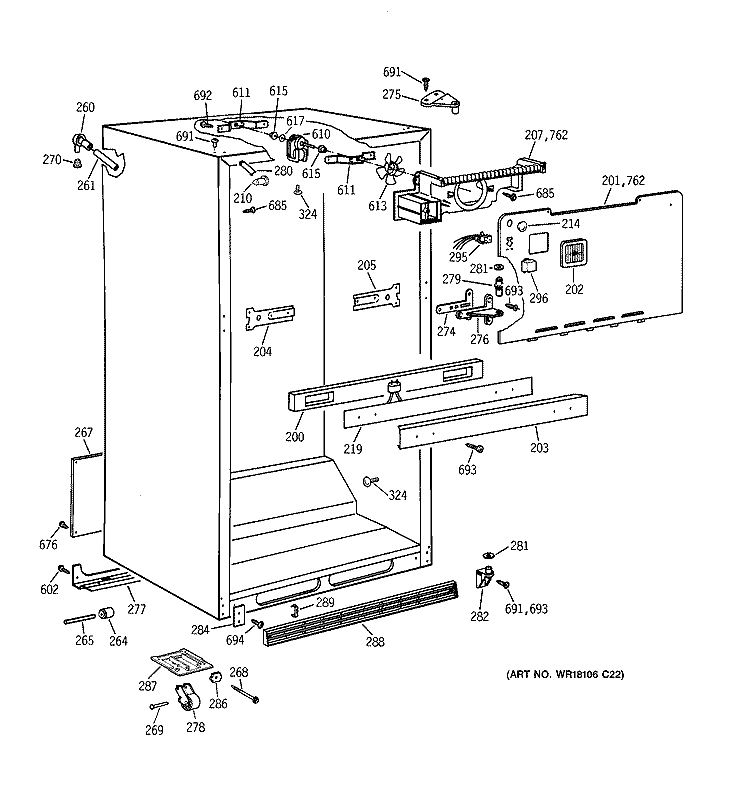 CABINET PARTS Diagram and Parts List for TBT21DAXTRWW  General Electric Refrigerator