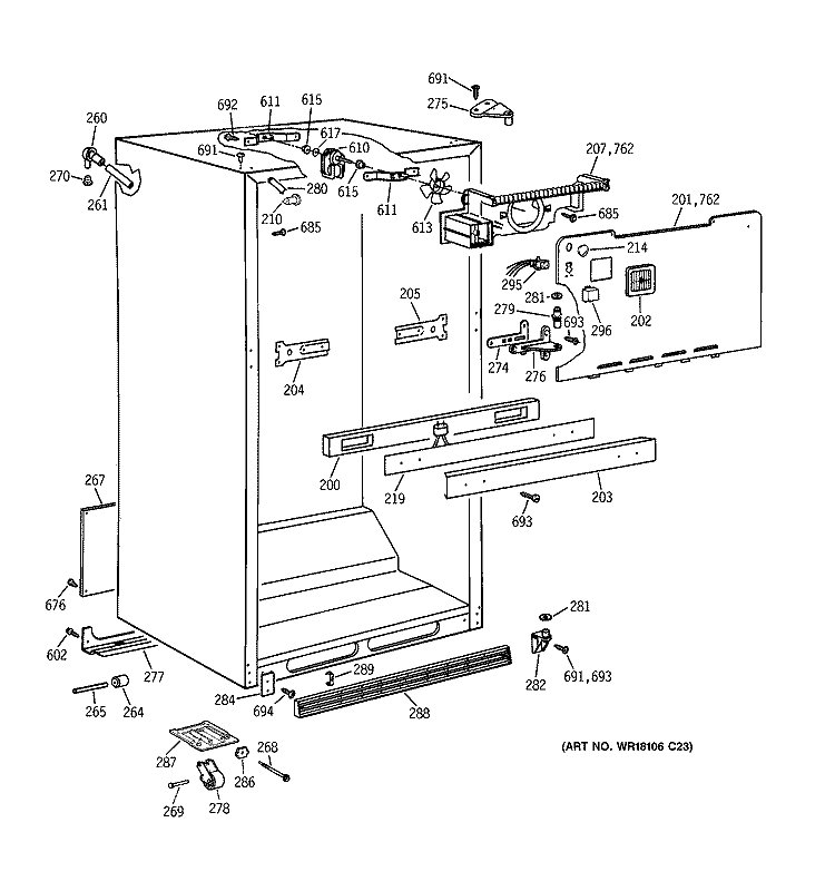 CABINET PARTS Diagram and Parts List for TBT21JAXTRWW  General Electric Refrigerator