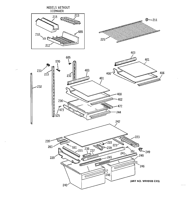 SHELF PARTS Diagram and Parts List for TBT21JAXTRWW  General Electric Refrigerator