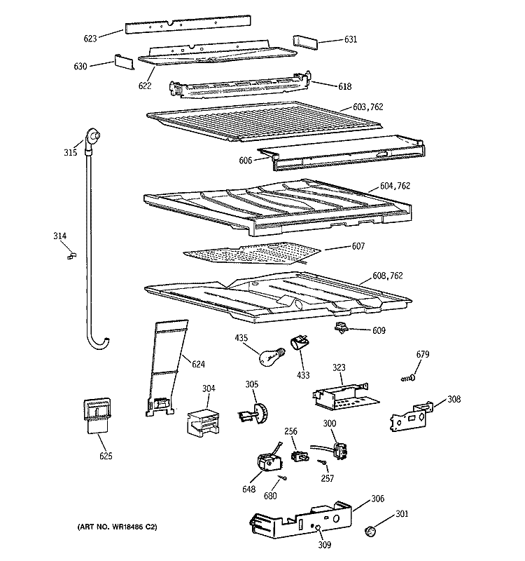 COMPARTMENT SEPARATOR PARTS Diagram and Parts List for TBT24JAXKRAA  General Electric Refrigerator