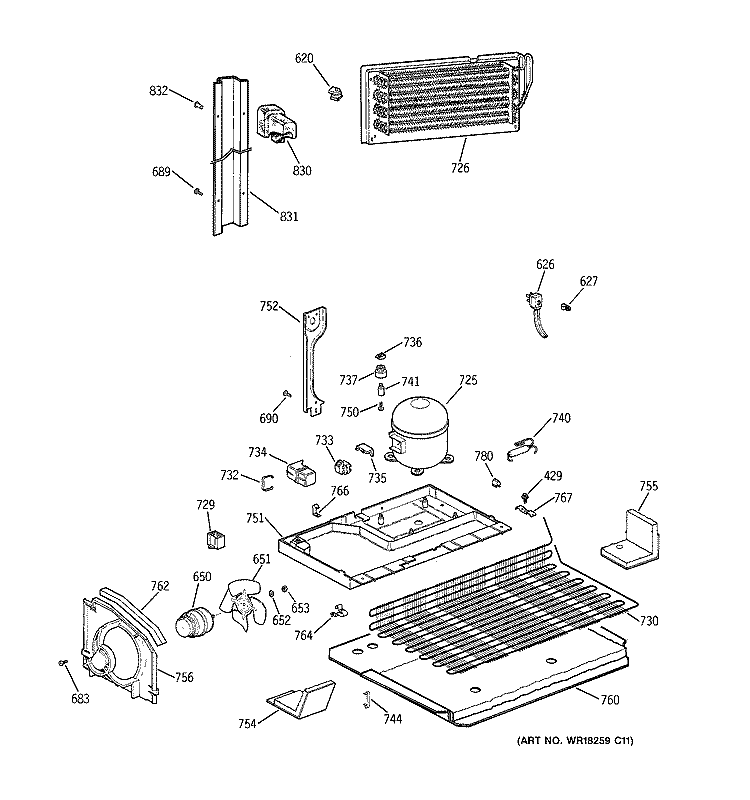 UNIT PARTS Diagram and Parts List for TBT24JAXKRAA  General Electric Refrigerator
