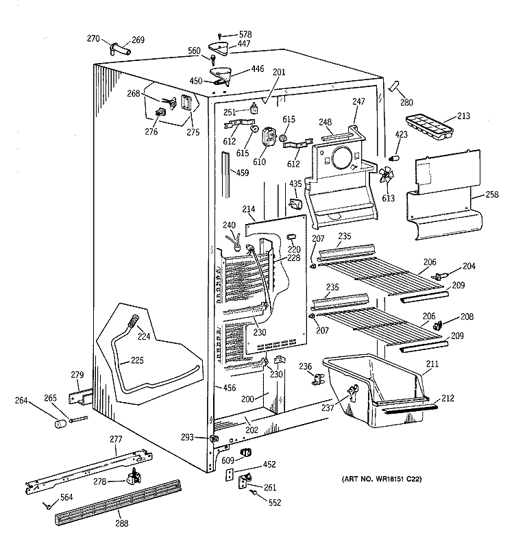 FREEZER SECTION Diagram and Parts List for TFX25ZAZBAA  General Electric Refrigerator