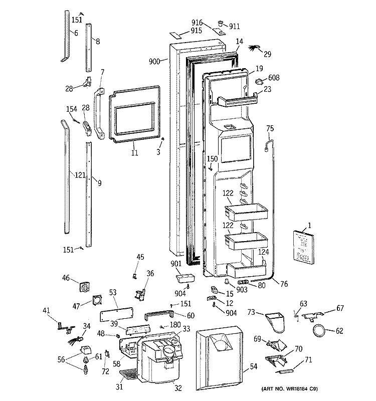 FREEZER DOOR Diagram and Parts List for TFX28PRZCBB  General Electric Refrigerator