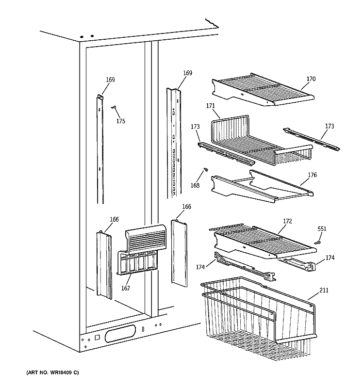 FREEZER SHELVES Diagram and Parts List for TFX28PRZCBB  General Electric Refrigerator