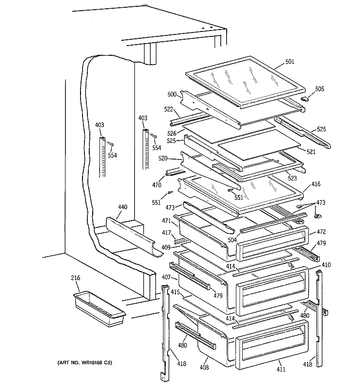 FRESH FOOD SHELVES Diagram and Parts List for TFX28PRZCBB  General Electric Refrigerator