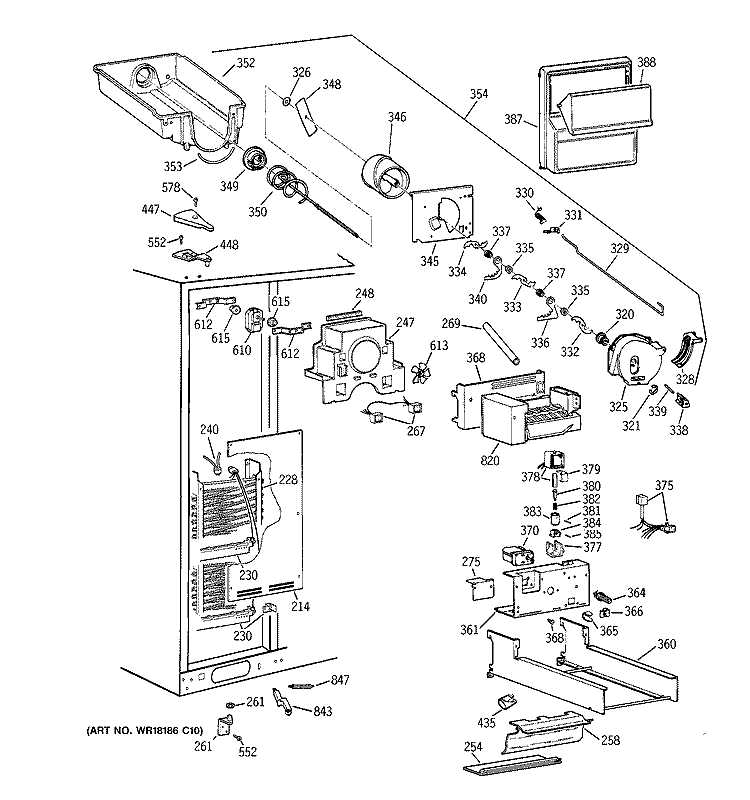 FREEZER SECTION Diagram and Parts List for TPG24PFZCBB  General Electric Refrigerator