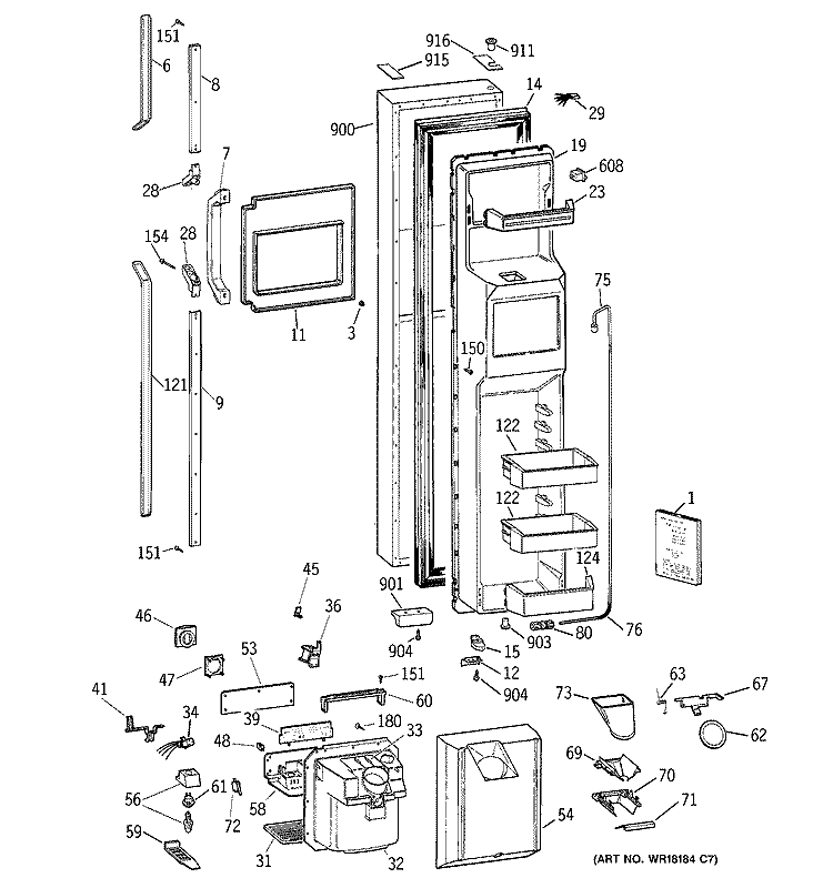 FREEZER DOOR Diagram and Parts List for TPG24PRZCBB  General Electric Refrigerator