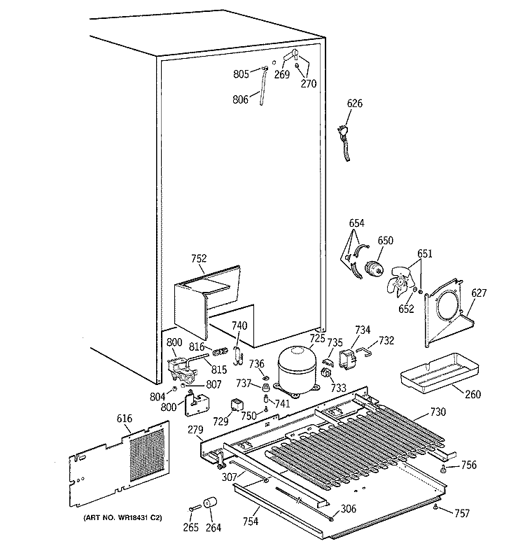 UNIT PARTS Diagram and Parts List for TPG24PRZCBB  General Electric Refrigerator