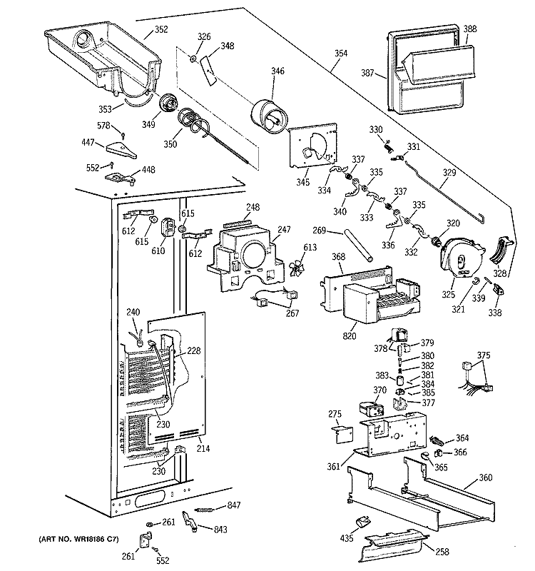 FREEZER SECTION Diagram and Parts List for TPJ24PRZCBB  General Electric Refrigerator