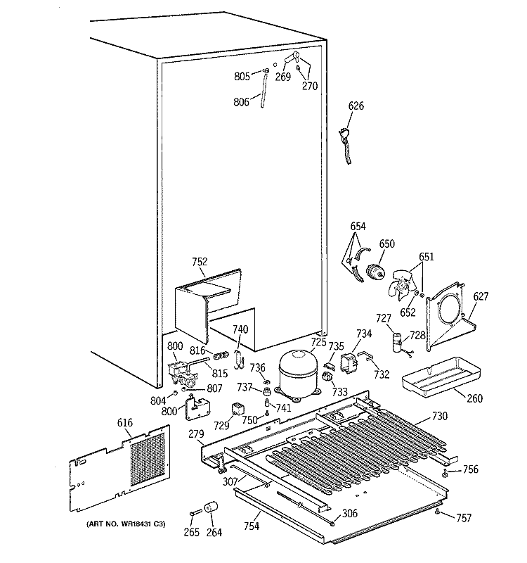 UNIT PARTS Diagram and Parts List for TPK24PRZCWW  General Electric Refrigerator