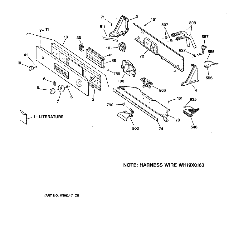 CONTROLS & BACKSPLASH Diagram and Parts List for WPSQ3120TAWW  General Electric Washer