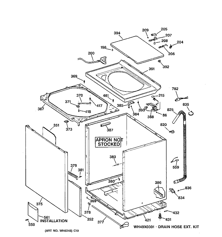 CABINET, COVER & FRONT PANEL Diagram and Parts List for WPSQ3120TAWW  General Electric Washer
