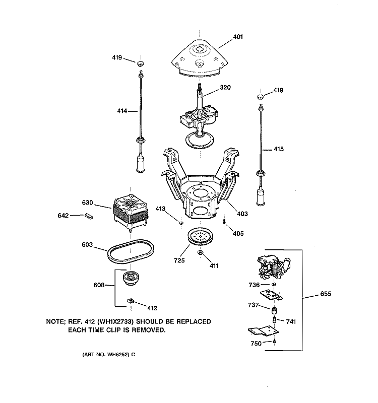 SUSPENSION, PUMP & DRIVE COMPONENTS Diagram and Parts List for WPSQ3120TAWW  General Electric Washer