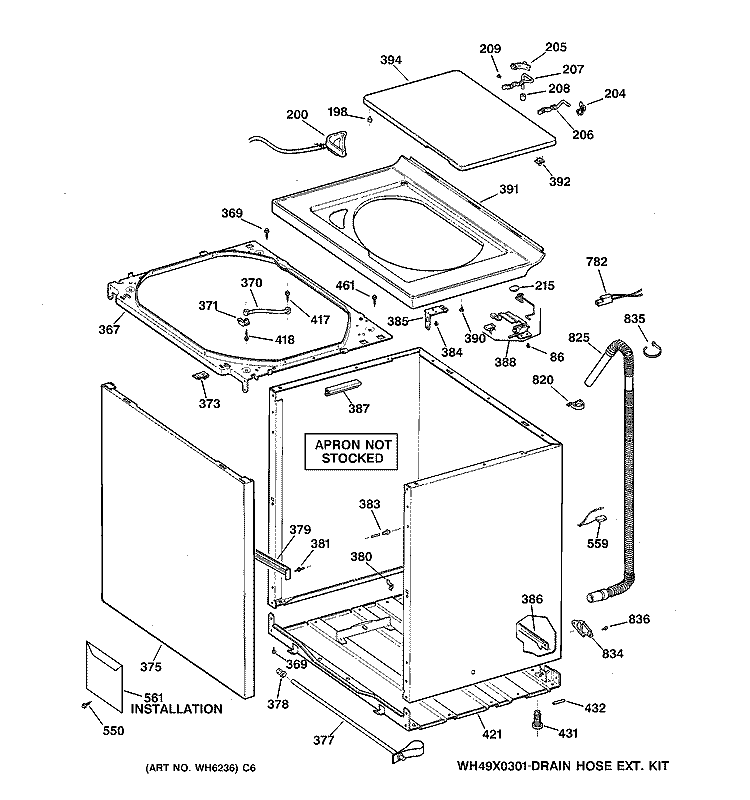 CABINET, COVER & FRONT PANEL Diagram and Parts List for WNXR2100TAAA  General Electric Washer