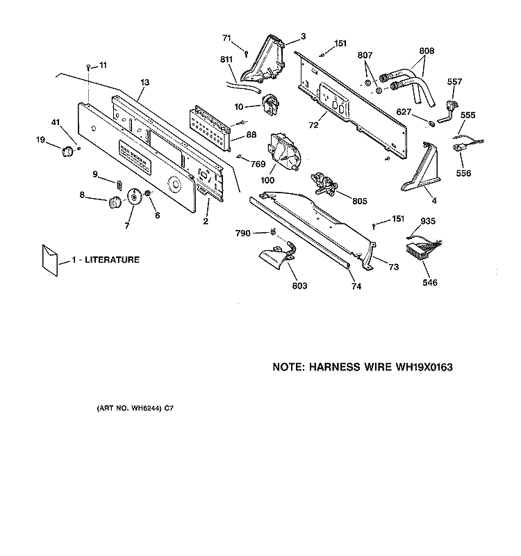 CONTROLS & BACKSPLASH Diagram and Parts List for WPXQ3090TAAA  General Electric Washer