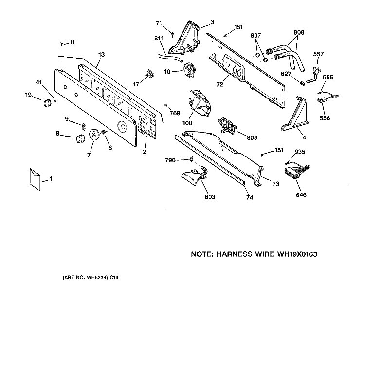 CONTROLS & BACKSPLASH Diagram and Parts List for WMSR2100TAWW  General Electric Washer