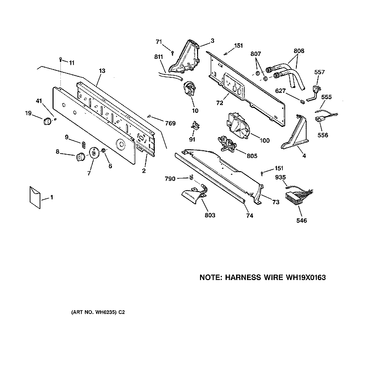 CONTROLS & BACKSPLASH Diagram and Parts List for WBXR1060TAAA  General Electric Washer