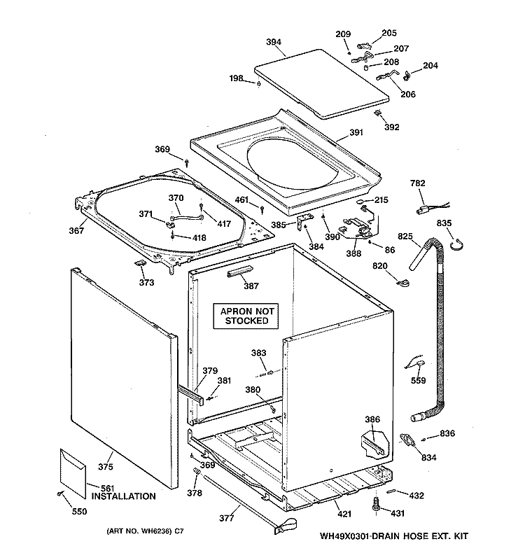 CABINET, COVER & FRONT PANEL Diagram and Parts List for WBXR1060TAAA  General Electric Washer