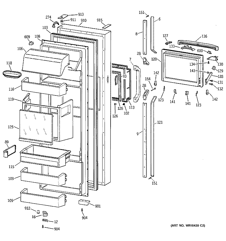 FRESH FOOD DOOR Diagram and Parts List for TPJ24PFZCWW  General Electric Refrigerator