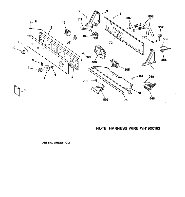 CONTROLS & BACKSPLASH Diagram and Parts List for WKXR2100TAAA  General Electric Washer
