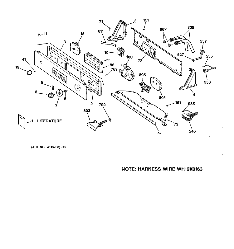 CONTROLS & BACKSPLASH Diagram and Parts List for WISQ416ATAWW  General Electric Washer