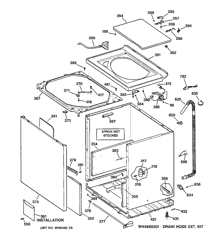 CABINET, COVER & FRONT PANEL Diagram and Parts List for WISQ416ATAWW  General Electric Washer