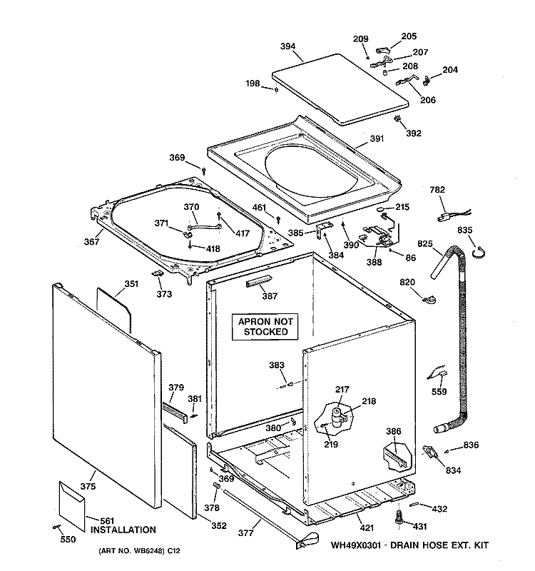 CABINET, COVER & FRONT PANEL Diagram and Parts List for WISR106HTAWW  General Electric Washer