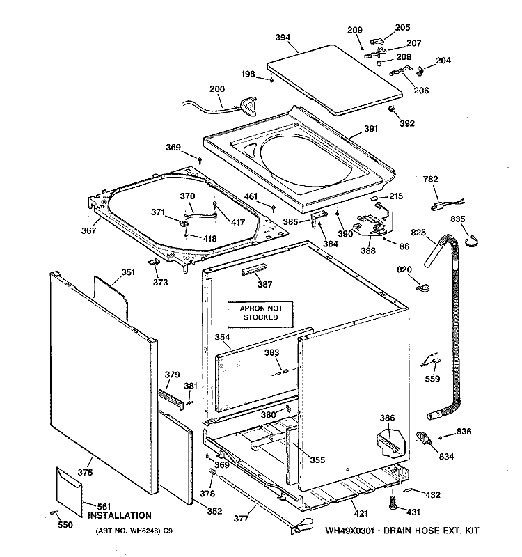 CABINET, COVER & FRONT PANEL Diagram and Parts List for WIST208JTAWW  General Electric Washer
