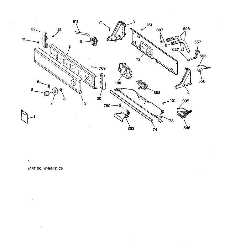 CONTROLS & BACKSPLASH Diagram and Parts List for WLXR1020TAWB  General Electric Washer