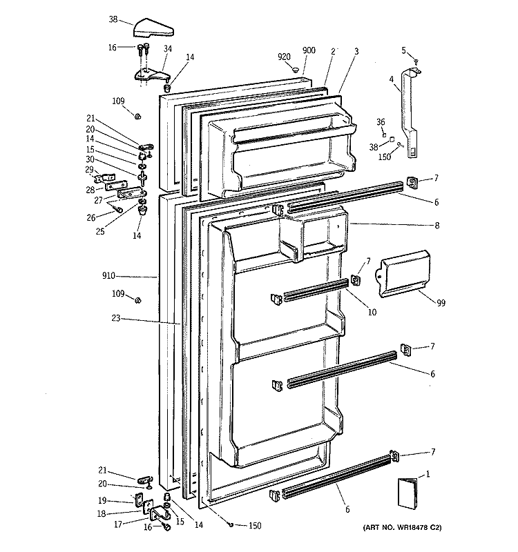 DOORS Diagram and Parts List for TBX12SAXCRAD  General Electric Refrigerator